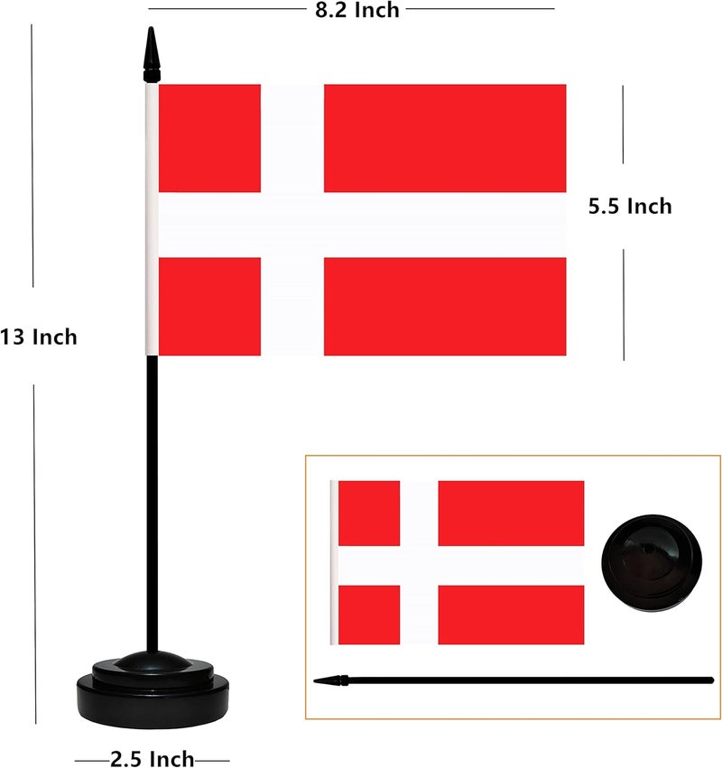 BCLin Denmark Desk Flag Set, 2 Pack Danish Table Office Flags, Small Mini Desktop Flag With 12" Solid Black Pole, Black Base, Miniature Desktop Flag - Image 2
